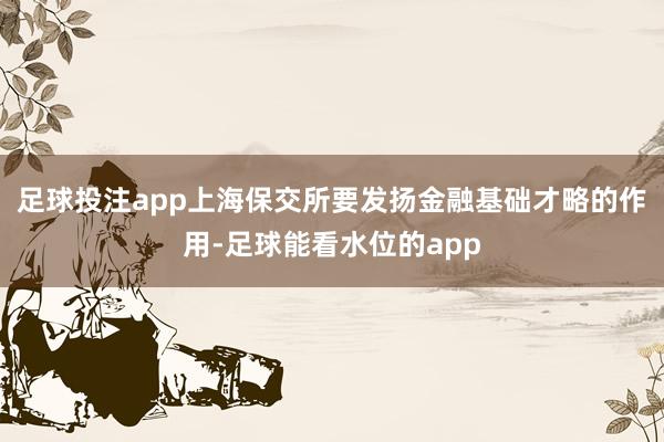 足球投注app上海保交所要发扬金融基础才略的作用-足球能看水位的app