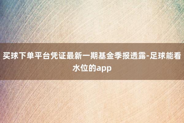 买球下单平台凭证最新一期基金季报透露-足球能看水位的app