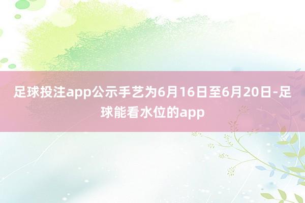 足球投注app公示手艺为6月16日至6月20日-足球能看水位的app